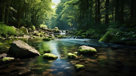 Premium Ai Image Crystal Clear Stream In Forest