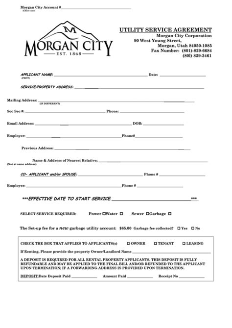 You might also use a credit card authorization form to take a. Utility Service Agreement Form printable pdf download