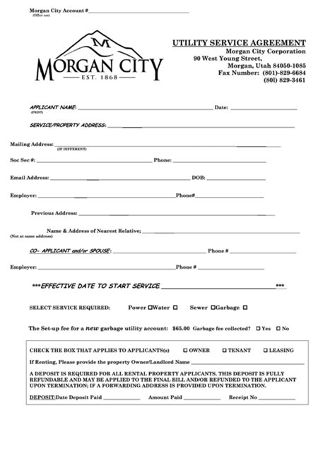 Future bills will say this bill will be deducted from your account on the due date. Utility Service Agreement Form printable pdf download