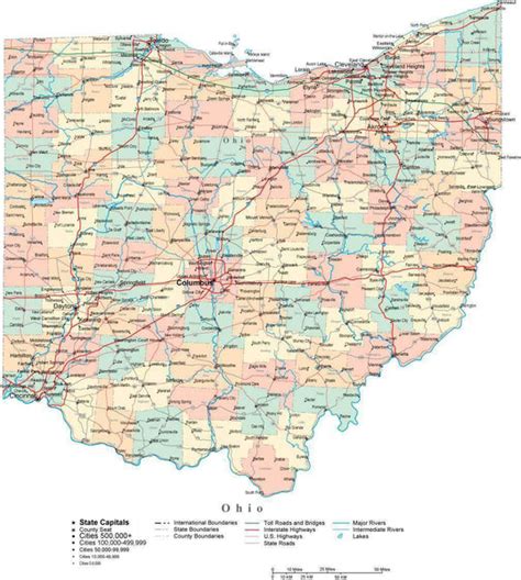 Ohio Digital Vector Map With Counties Major Cities Roads Rivers