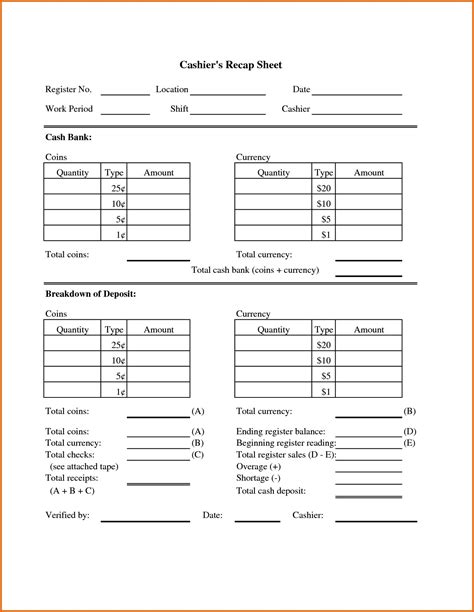 Cash Drawer Count Sheet Template Warehouse Of Ideas