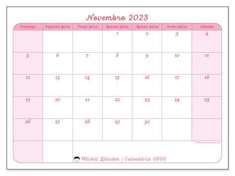 Calendário De Novembro De 2023 Para Imprimir “63ds” Michel Zbinden Br
