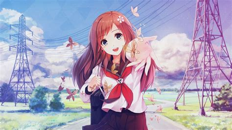Original Anime Girl Smile Cute School Uniform Summer Happy Wallpaper 1600x900 866455