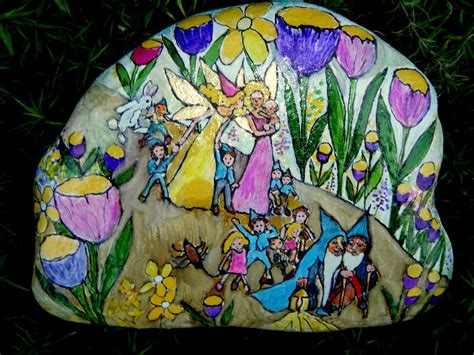 Hand Painted Flower And Fairy Rocks Hand Painted Garden Flower And Fairy
