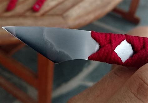 Handmade Japanese Kiridashi Knife With Hamon And Tsuka Ito Etsy