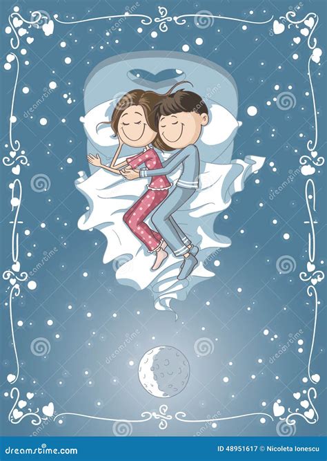 Cute Cartoon Couple Cuddles In Bed Stock Vector Image 48951617