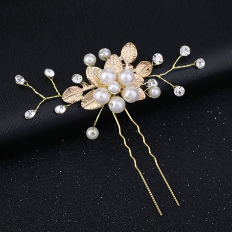 Gold Wedding Hair Pins Pearl Crystal Flower Bridal Hairpins Bride