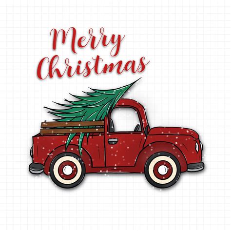 Vintage Red Farm Truck With Christmas Tree And Snow Christmas Etsy