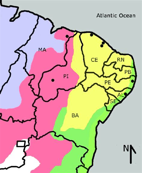 Map Of Northeastern Brazil Indicating The Component States Lettered
