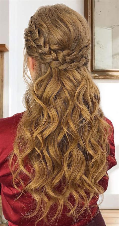 Curled Hairstyles Half Up Half Down With Braid