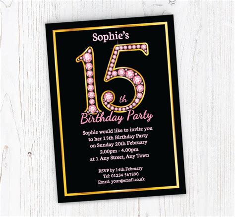 Pink Diamonds 15th Birthday Party Invitations Personalise Online Plus