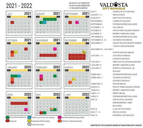 2021 2022 Academic Calendar Student Support Services Valdosta