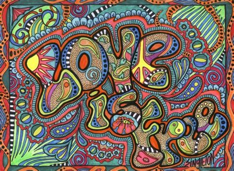 Psychedelic Typography Love Hippie Colorful Drawing