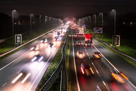 Busy Highway Traffic With Light Trails Stock Image Image Of Dutch