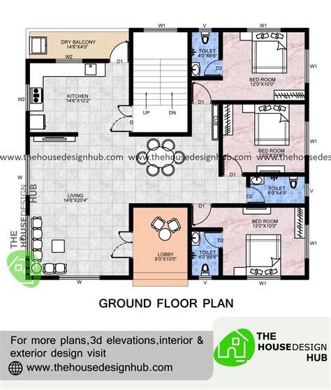 41 X 36 Ft 3 Bedroom Plan In 1500 Sq Ft The House Design Hub