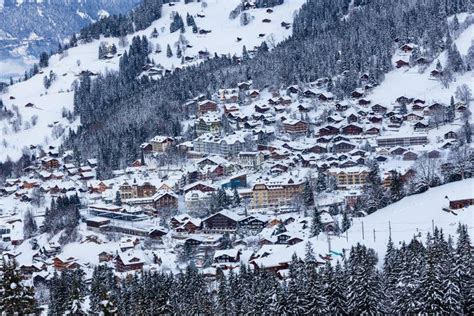 A Cold Snowy Village In Switzerland Stock Photo Image Of Landscape