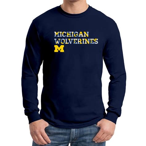 University Of Michigan Wolverines Patchwork Cotton Long Sleeve T Shirt