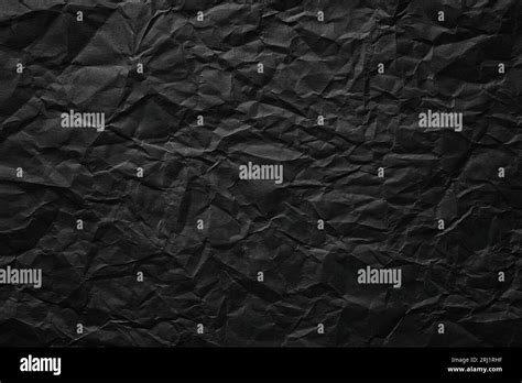 Crumpled Paper Texture Black Cardboard Sheet Gloomy Background Stock