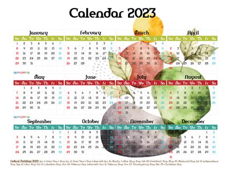 Free 2023 Printable Yearly Calendar With Holidays 12 Templates Watercolor