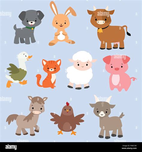 A Set Of Cute Cartoon Farm Animals Stock Vector Image And Art Alamy
