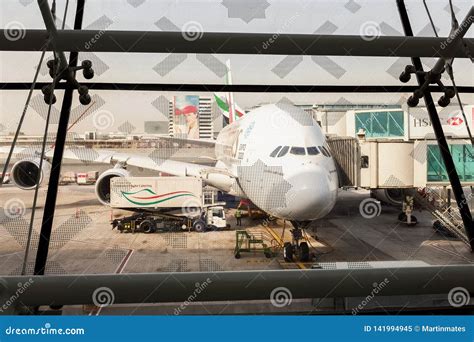Dubai Airport Emirates Airlines A380 Double Decker Plane Editorial