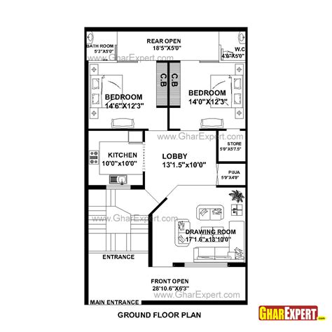 House Plan For 30 Feet By 51 Feet Plot Plot Size 170 Square Yards
