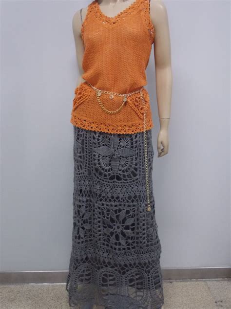 Iron Gray Crochet Linen Skirt Trendy Crochet Skirt Boho Etsy