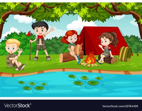 Boy And Girl Scout Camping In Nature Royalty Free Vector