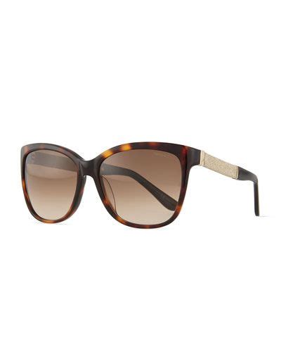 Jimmy Choo Cora Crystal Temple Square Sunglasses Havana Jimmychoo