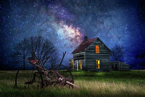 Farm House On A Starry Night In The Rural Countryside Photograph By