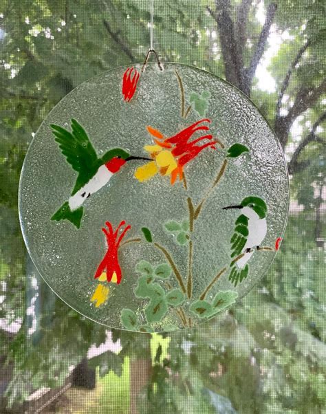 Hummingbird Suncatcher Fused Glass Hummingbirds Humming Etsy
