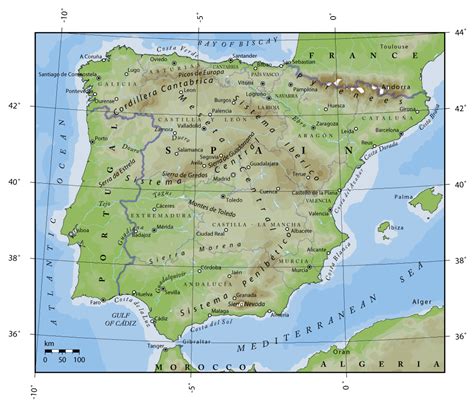 Mapa De Elevación De Portugal Y España Portugal Europa Mapas Del