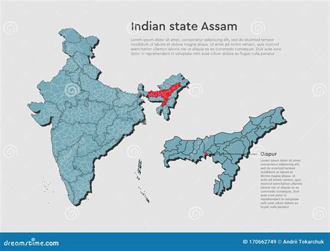 India Country Map Assam State Template Infographic Stock Vector