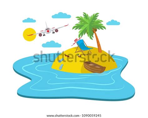 Airplane Flying Over Island Beach Travelling Stock Vector Royalty Free