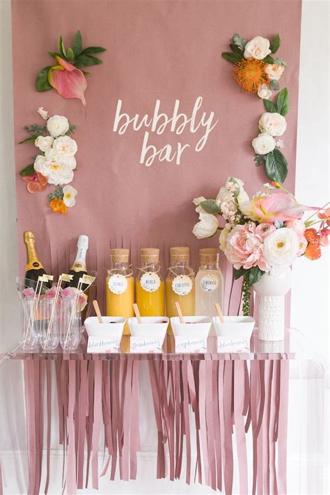 Bubbly Bar With Flowers Champagne Bottles Bachelorette Party Ideas Juices In Different