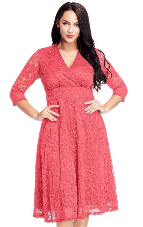 Brighten Up Your Closet With This Plus Size Coral Surplice Midi Dress
