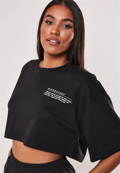 Black Mg Slogan Drop Shoulder Oversized Cropped T Shirt Sponsored Slogan Ad Drop Black