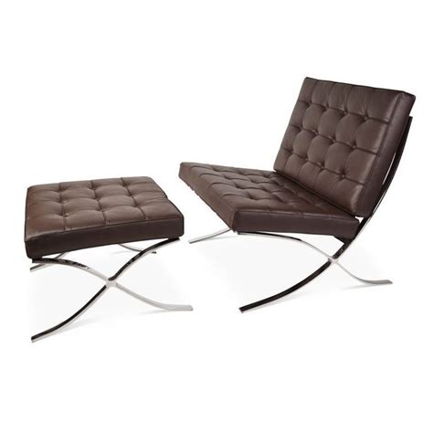 The barcelona chair is undoubtedly one of the symbols of 20th century modernism, setting a new standard in furniture design for decades to come. Dark brown Barcelona lounge Fauteuil plus hocker sale