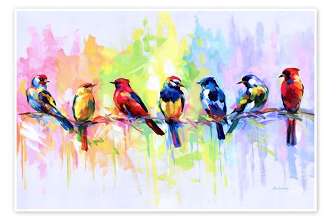 Seven Colorful Birds Print By Leon Devenice Posterlounge