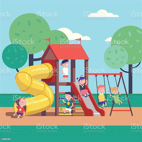 Kids Playing Game On A Public Park Playground Stock Illustration