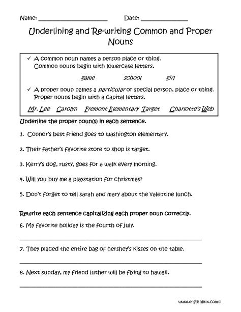 Common And Proper Nouns Worksheets Grade 4