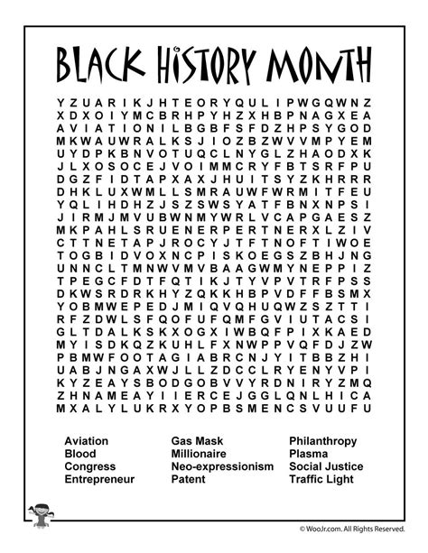 Free Printable Black History Worksheets Black History Month Word Search