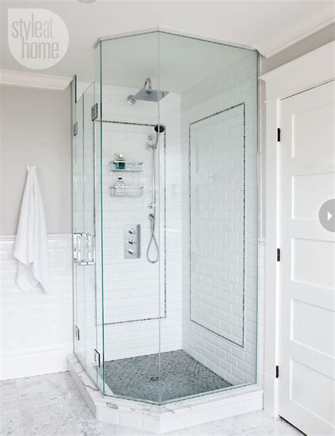 I think you should tile the whole top and front of the curb. Corner Shower - Transitional - bathroom - Style at Home