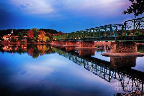 Autumn Evening View Of The New Hope Lambertville Bridge Photograph By