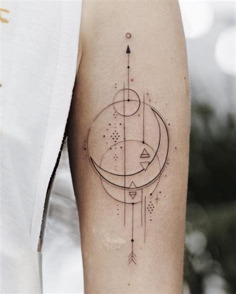 Impossibly Thin Line Geometry Tattoo On The Left Upper Arm Geometry