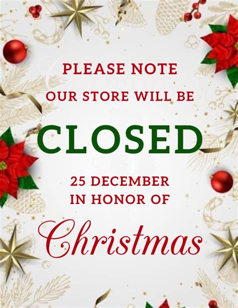 Christmas Day Shop Closed Notice Template Postermywall