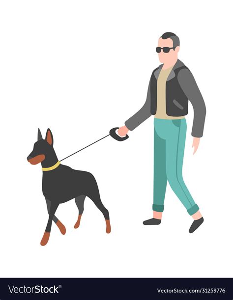 Man Walking Dog Happy Person Walks Royalty Free Vector Image