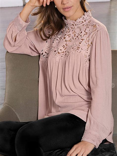 Together Dusky Pink High Neck Lace Trim Victorian Blouse Size 10 To 32