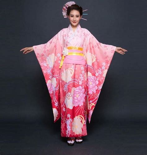 Kimono Japonés De Geisha De Mujer Rosa Yukata Kimono Tradicional