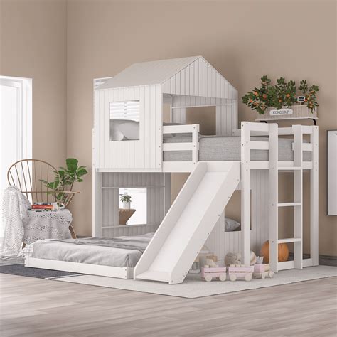 Wooden Twin Over Full Bunk Bed Loft Bed With Playhouse Farmhouse